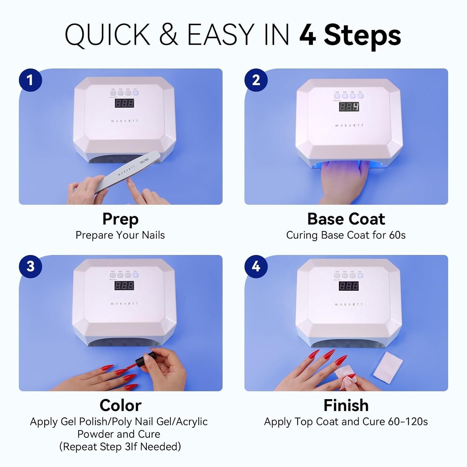 All-in-One Cordless UV LED Nail Curing Lamp with Auto Sensor & Detachable Base