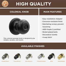 Load image into Gallery viewer, 6-Pack Matte Black Round Colonial Door Knobs with Privacy Locking Function
