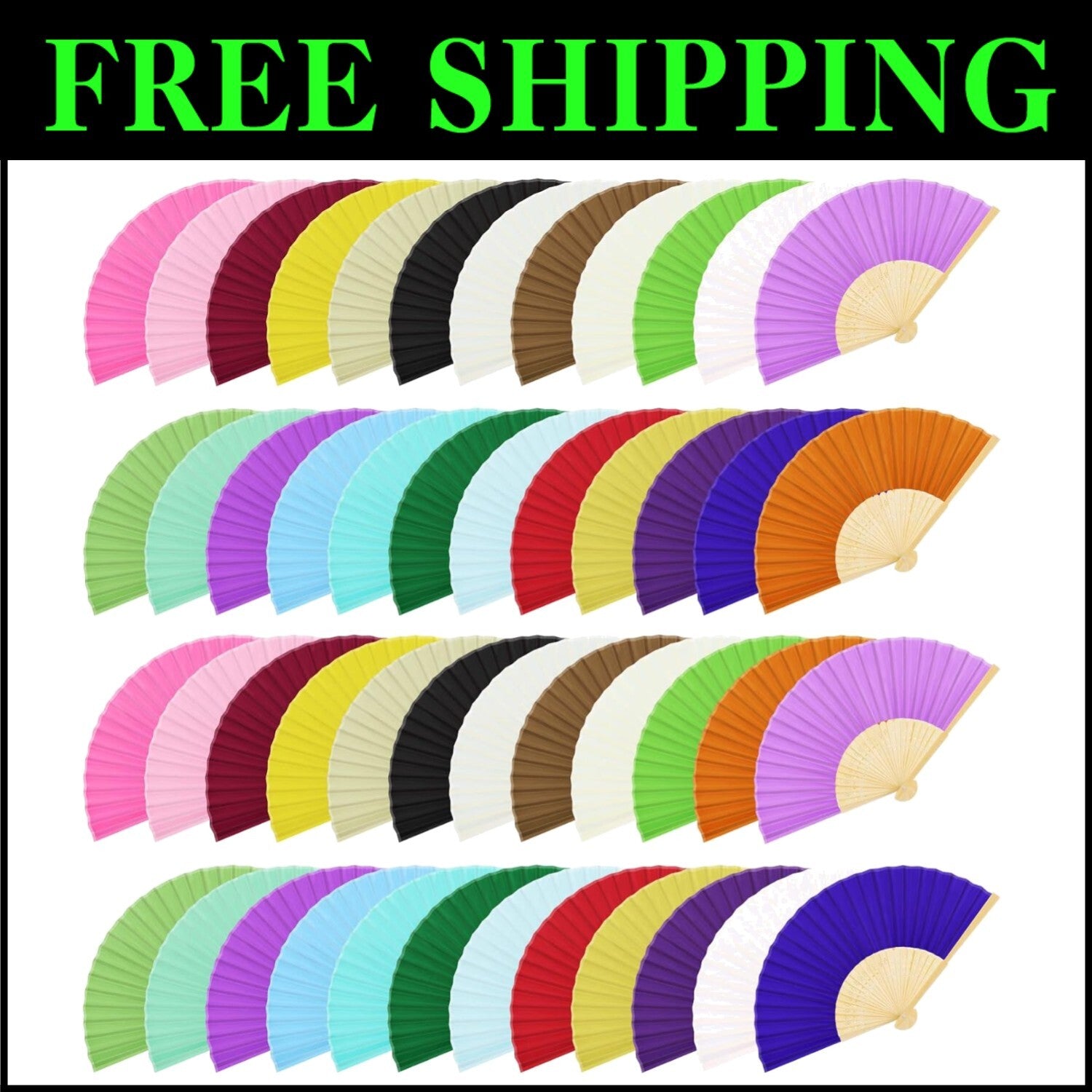Decorative 48 Silk Bamboo Folding Fans - Perfect for Summer Parties & Weddings
