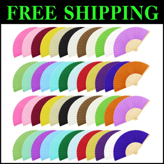 Decorative 48 Silk Bamboo Folding Fans - Perfect for Summer Parties & Weddings