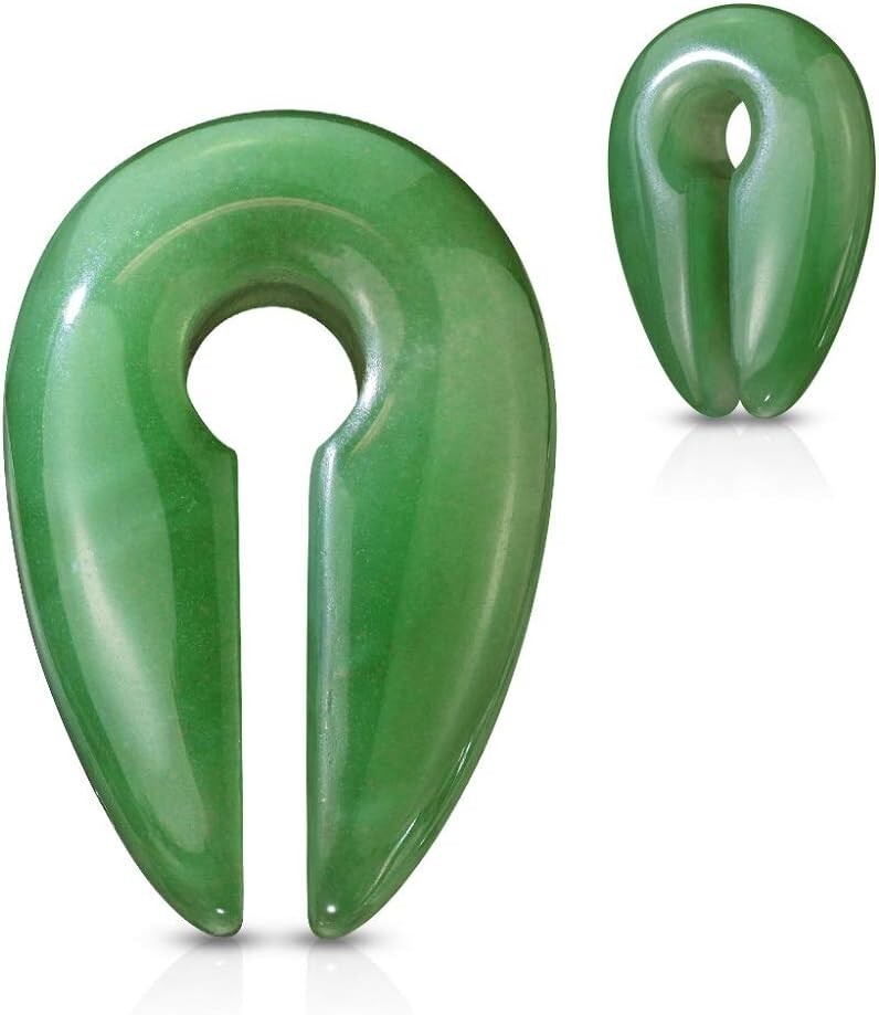 Elegant Jade Green Semi-Precious Keyhole Hanging Plug Earrings - Sold as a Pair