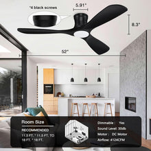 Load image into Gallery viewer, 52-Inch Whisper-Quiet Ceiling Fan with Remote &amp; Voice Control - Black Elegance
