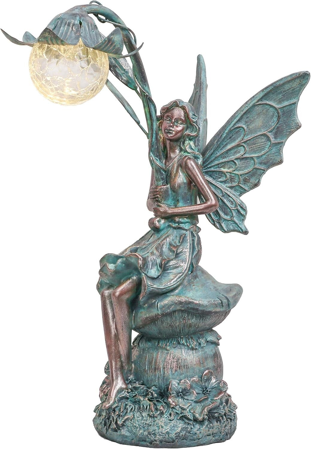 Enchanting Patina Bronze Fairy with Solar Glow Light – Decorative Garden Gift