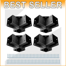 Load image into Gallery viewer, Retro Black Silver Pergola Brackets for 4x4 Posts - Rust Resistant 90° Angle