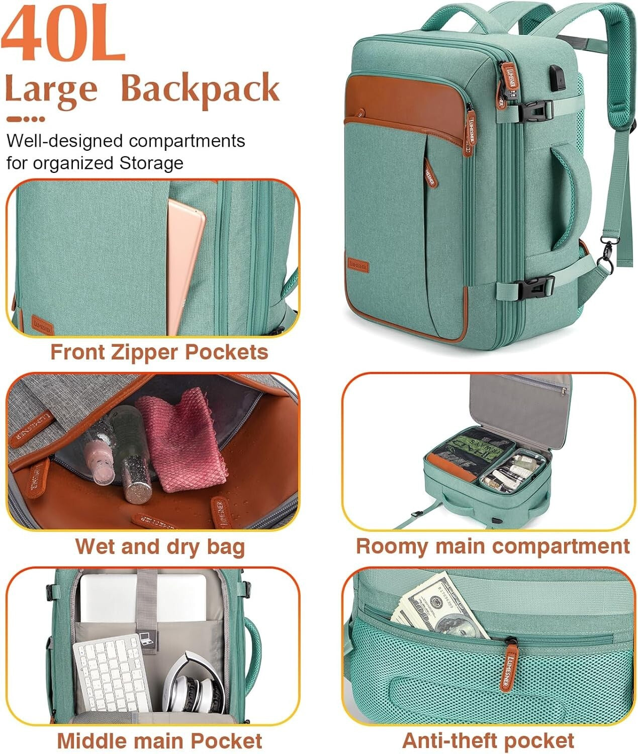 Durable 20 Inch Hardshell Carry On with Integrated 18 Inch Backpack & Organizer