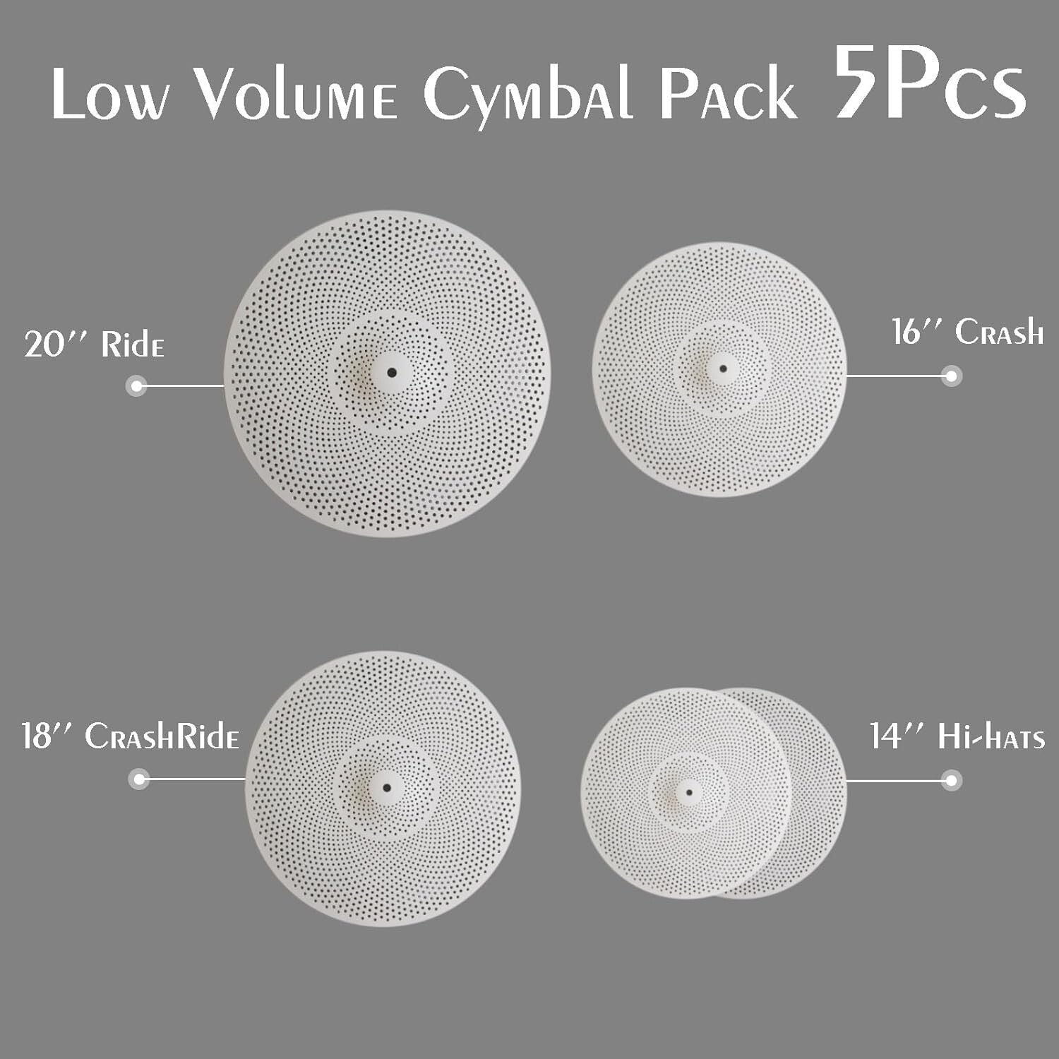 Professional 5-Piece Cymbal Set with Polished Finish - Low Noise for All Levels