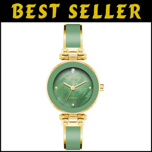 Stylish Olive Green Mother-of-Pearl Women's Bangle Watch with Diamond Accent