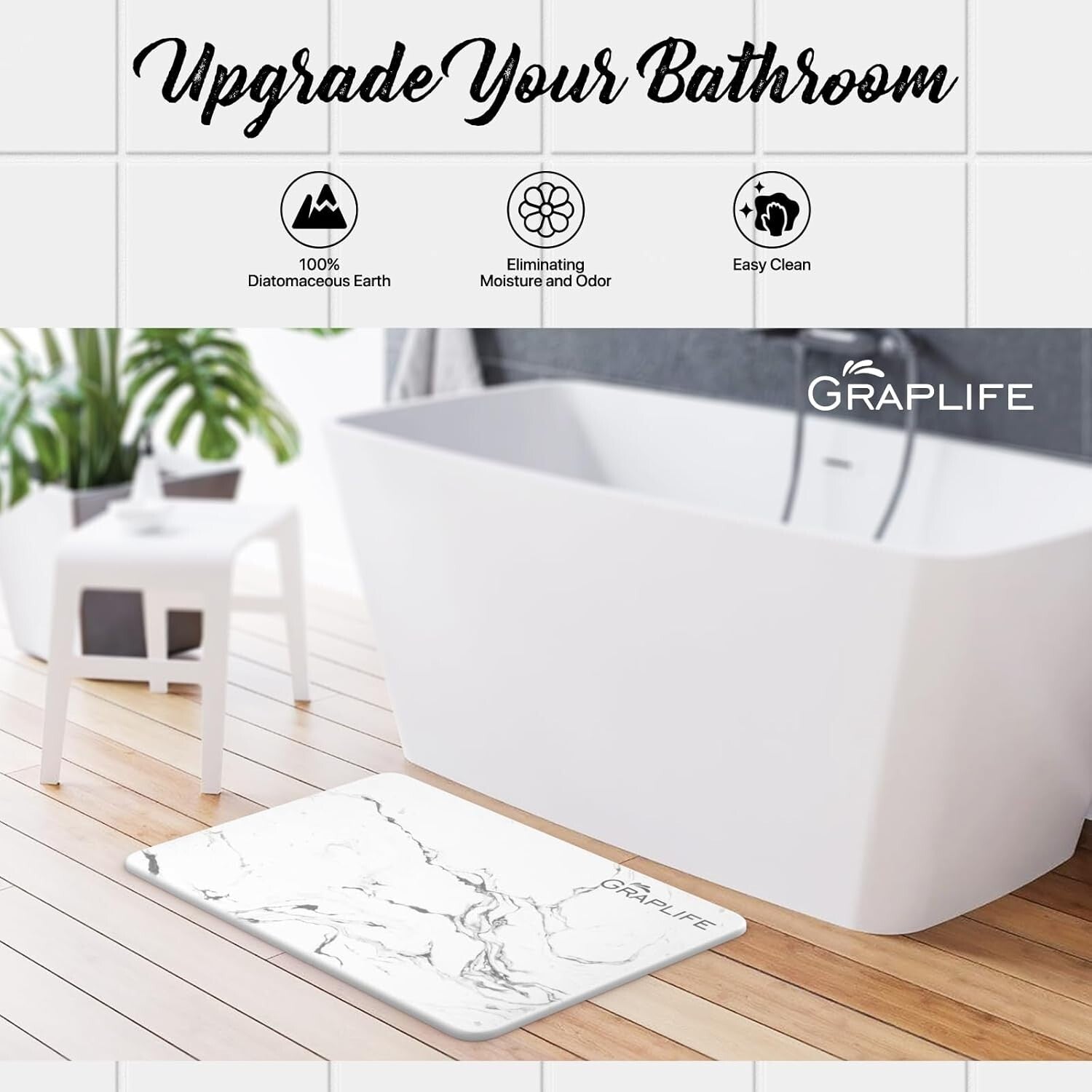 Versatile Diatomaceous Earth Shower Mat - Low Maintenance, Quick Dry 23.5x15''