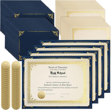 Load image into Gallery viewer, Professional Certificate Paper Kit - 100 Navy Blue Holders &amp; Seals Included