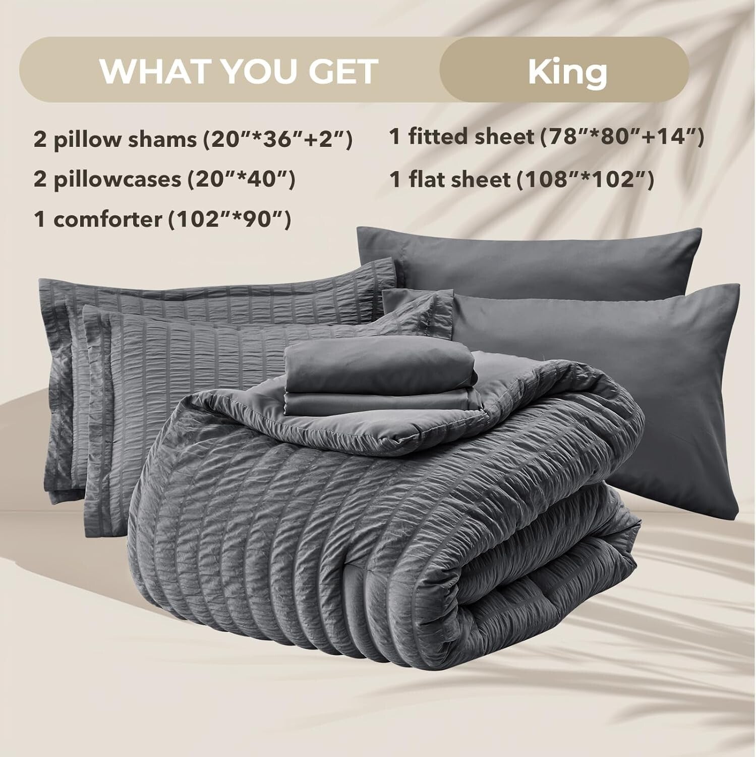 Elegant 7-Piece Dark Grey King Bedding Set - Hypoallergenic & Wrinkle-Resistant