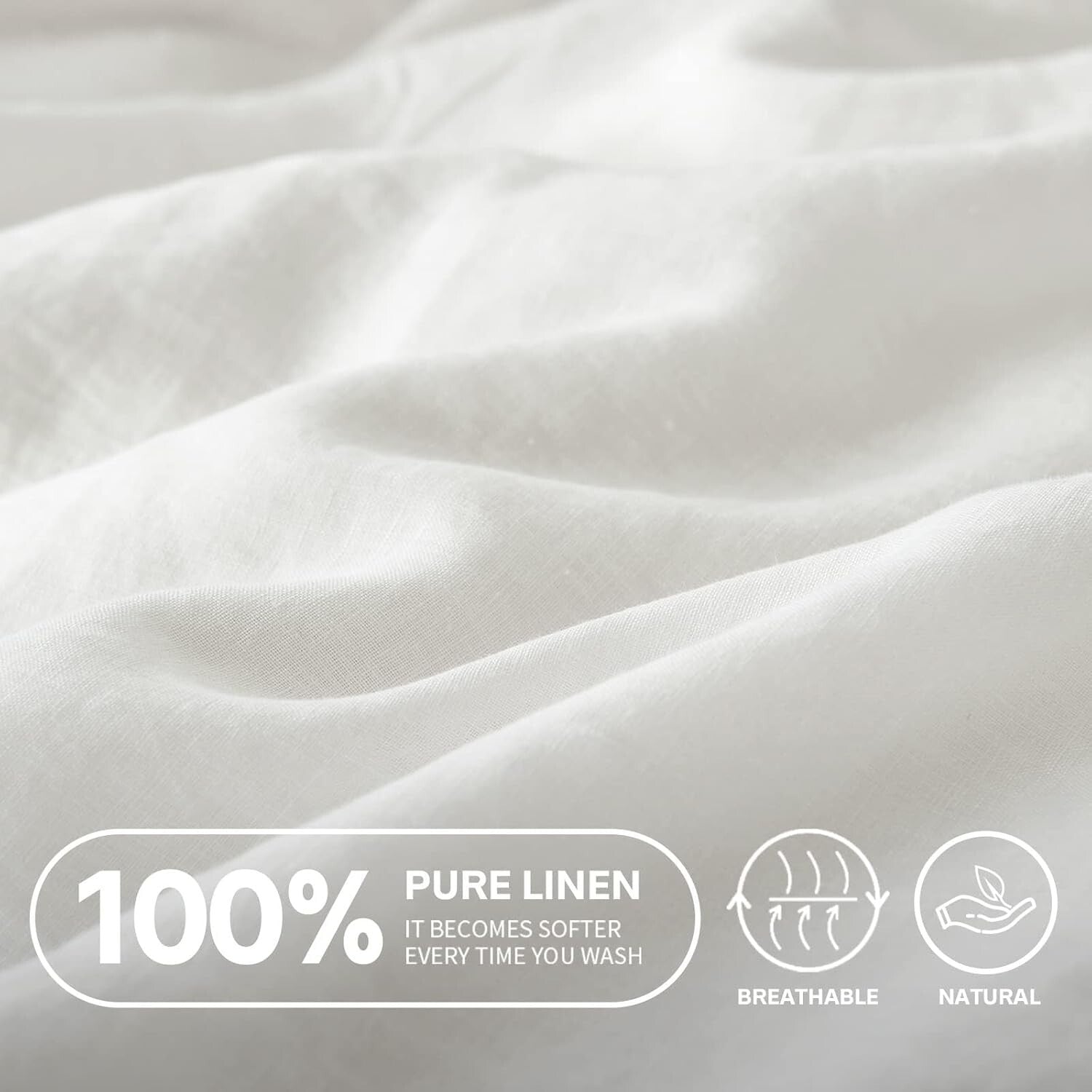 Durable Queen Linen Fitted Sheet - 14" Deep Pocket for Secure Fit - White