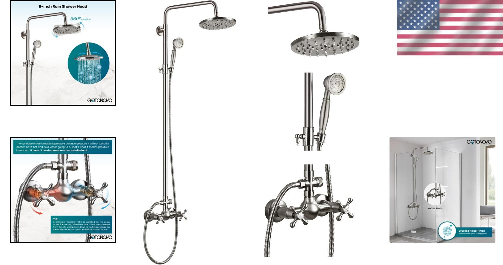 Brushed Nickel 2-Function Shower Fixture with Handheld and Rainfall Shower Head