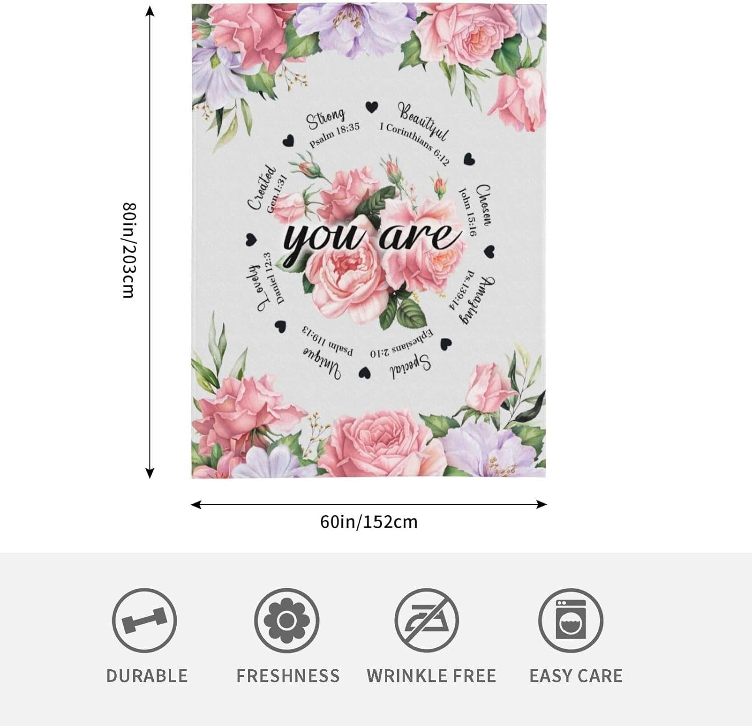 Inspirational Floral Throw Blanket 80"x60" - Perfect Christian Gift for Women