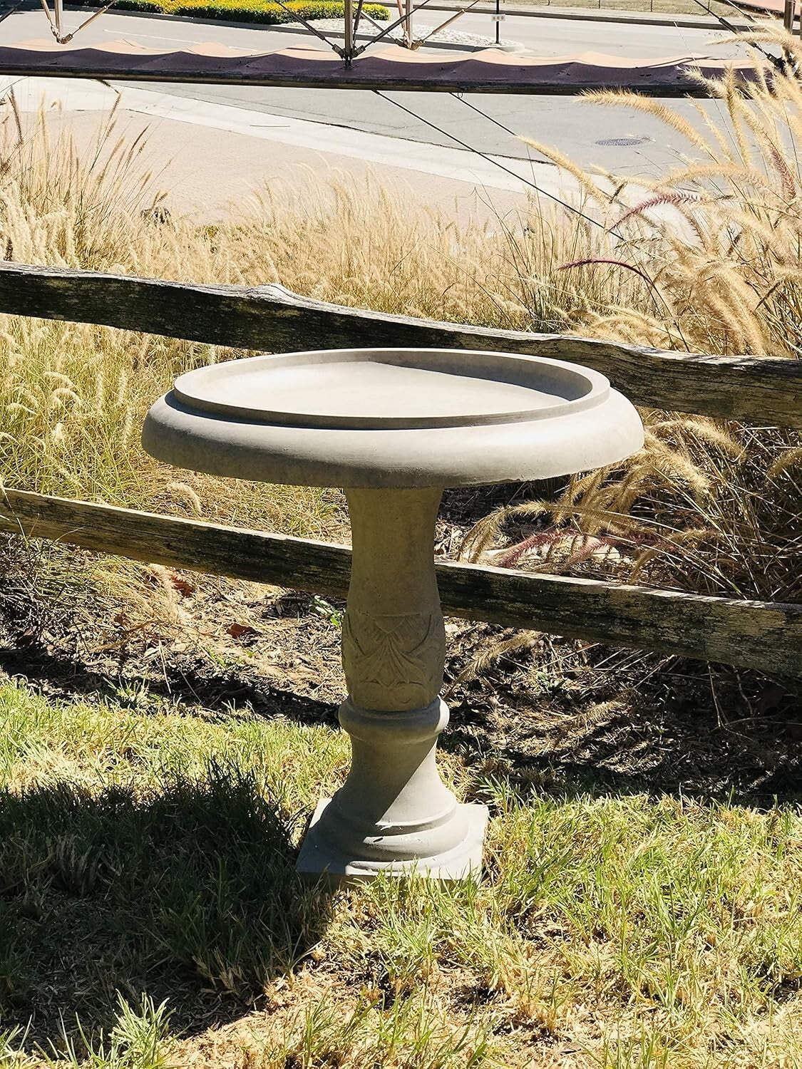Elegant 24.5" Traditional Flower Pattern Concrete Birdbath for Garden Birds