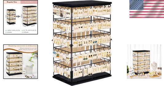 Rustic Earring Display Stand with 130 Hooks - Large Jewelry Organizer Tower