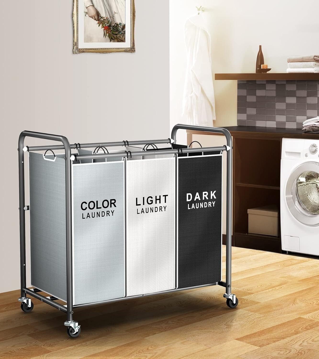 Efficient Laundry Cart with Easy-Access Bags - 3 Compartments for Sorting