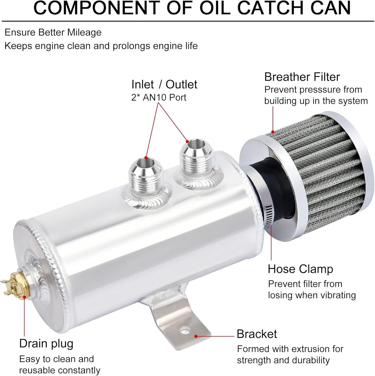 Compact 750ML Universal Oil Catch Can with Drain Valve for Performance Cars