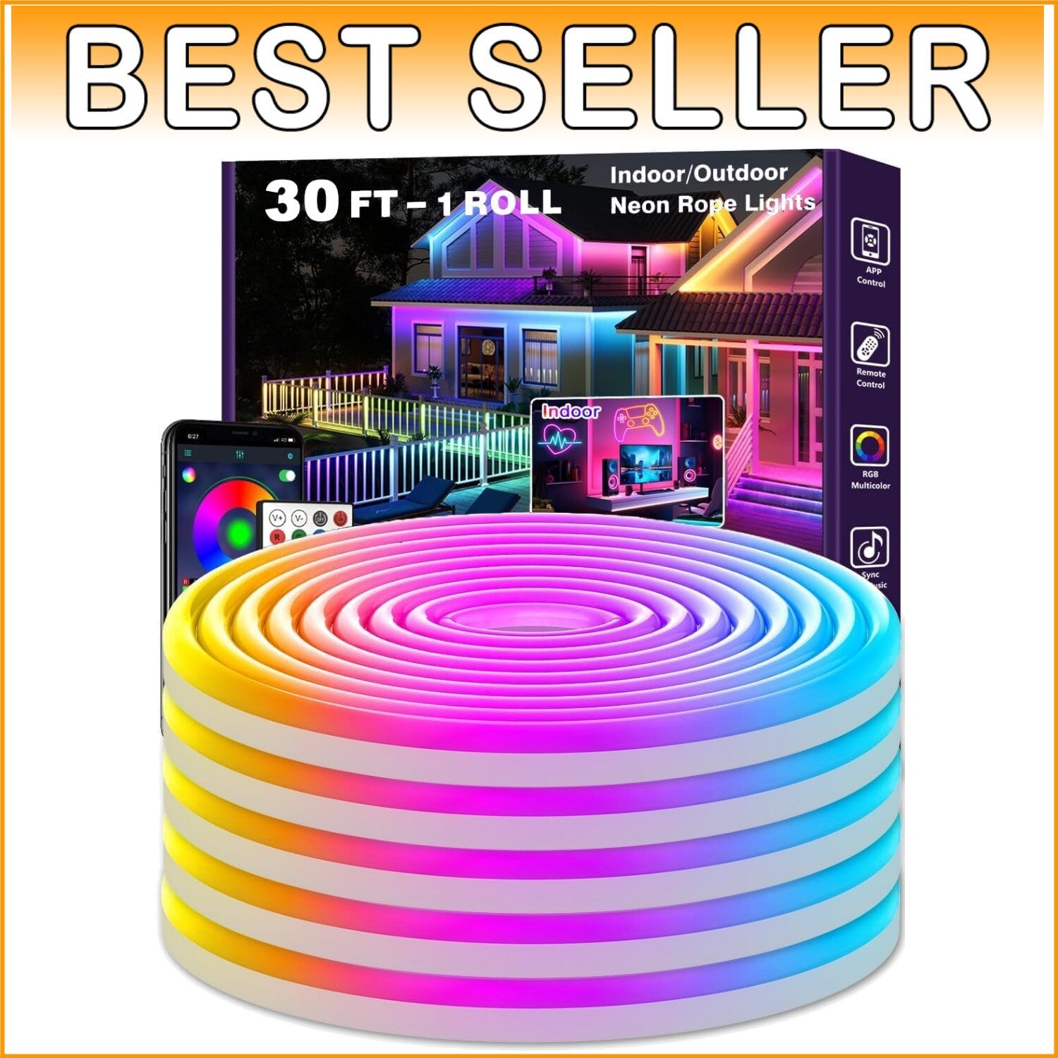 Flexible 30FT Neon LED Lights with App Control – Perfect for Indoors & Outdoors