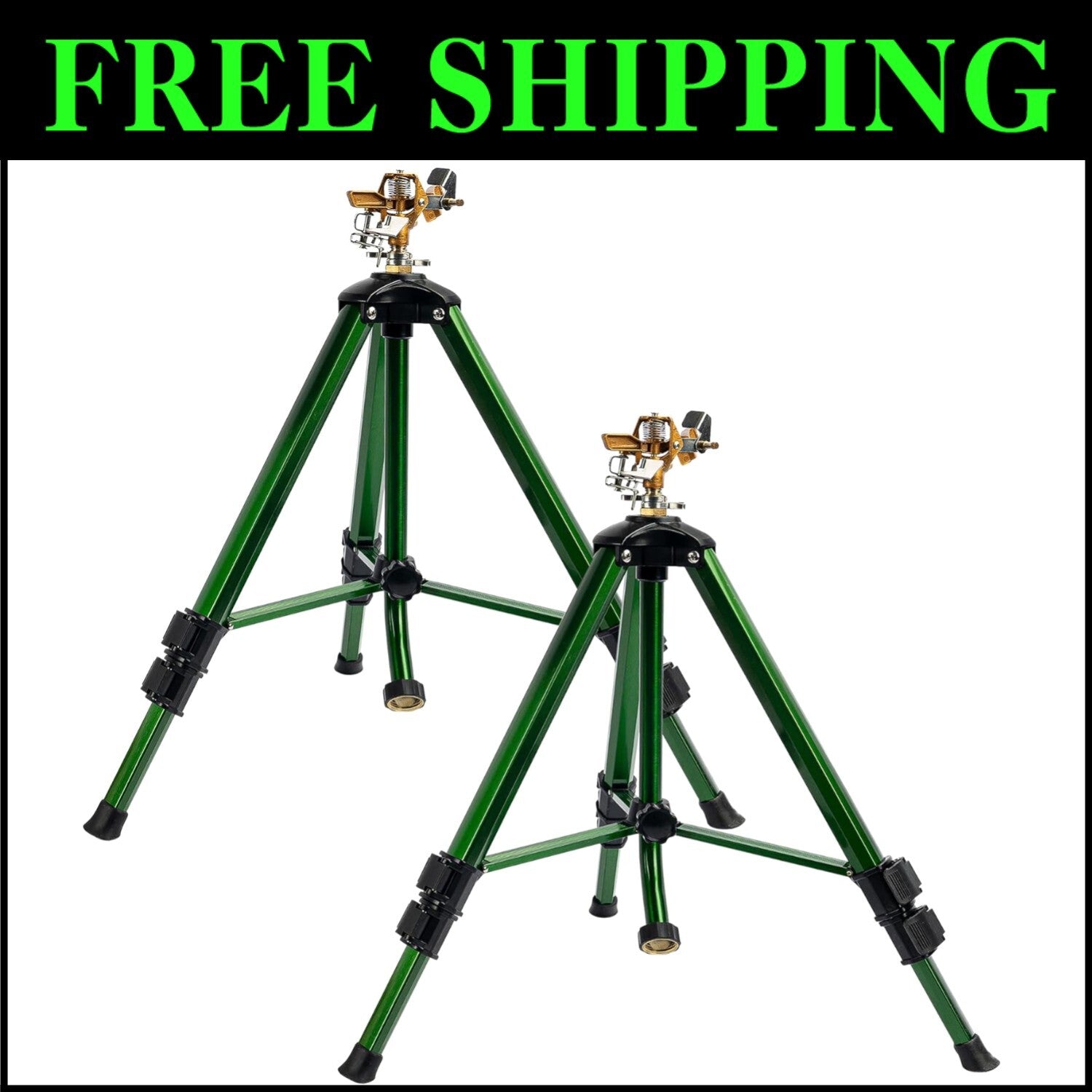 Adjustable Tripod Impact Sprinklers with Brass Head - 2-Pack Lawn & Garden Boost