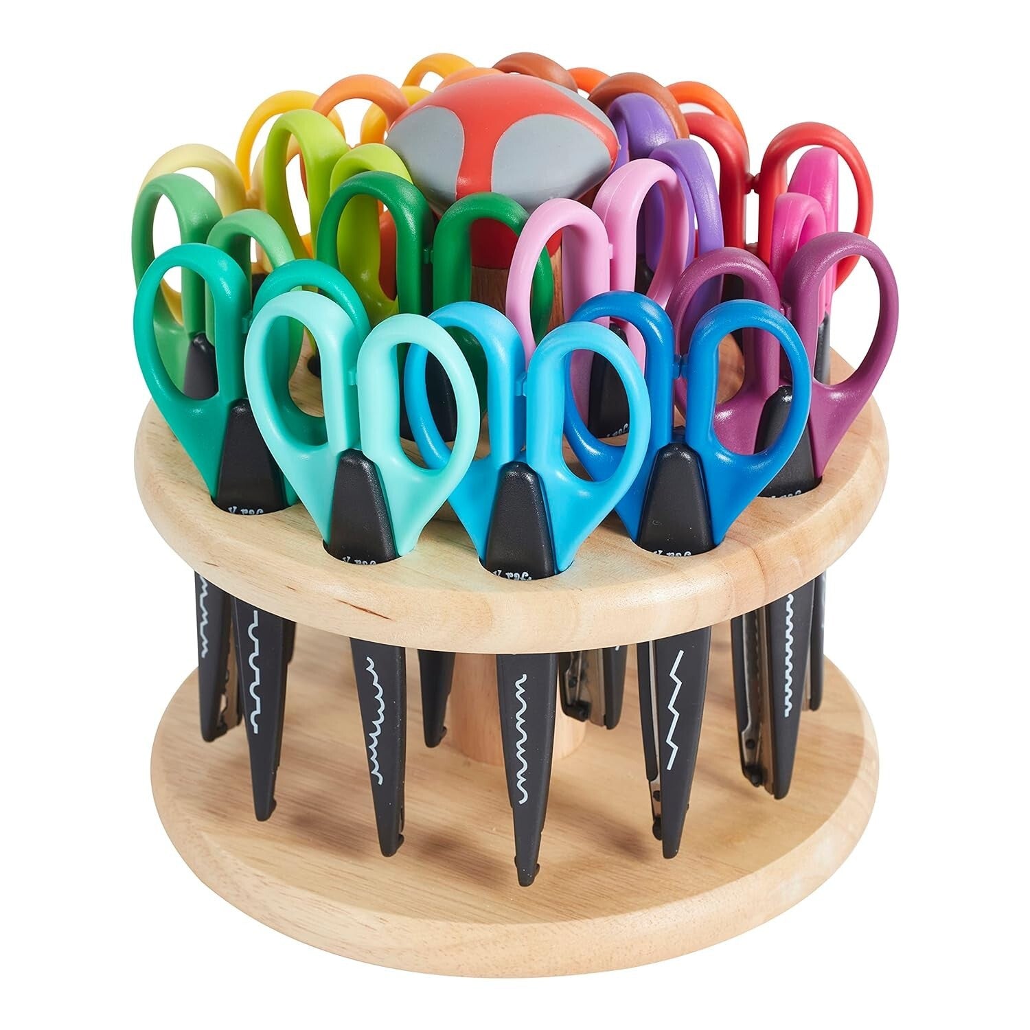 18-Piece Decorative Scissors Set with Rotating Hardwood Rack for Crafting