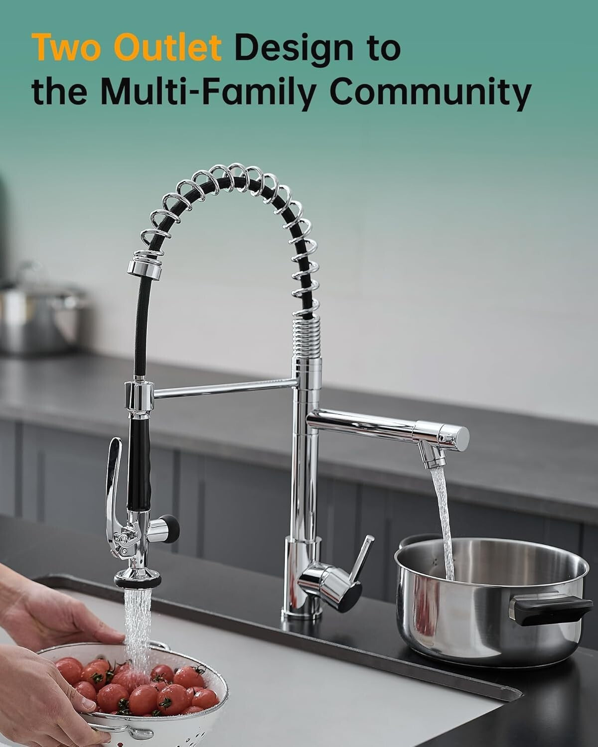 Heavy-Duty Chrome Single Handle Kitchen Faucet with High Arc & Pull Down Sprayer