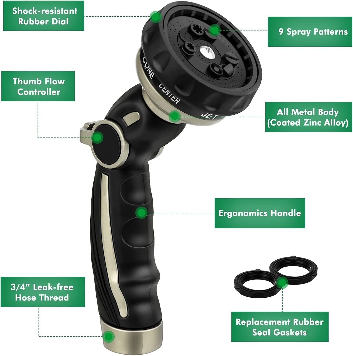 Premium Metal Garden Watering Combo - Heavy Duty Wand with Thumb Control Nozzle