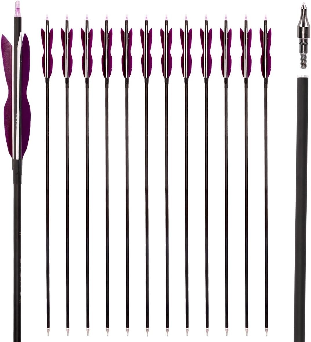 Durable 31" Carbon Arrows with 5" Turkey Feathers for Recurve & Compound Bows