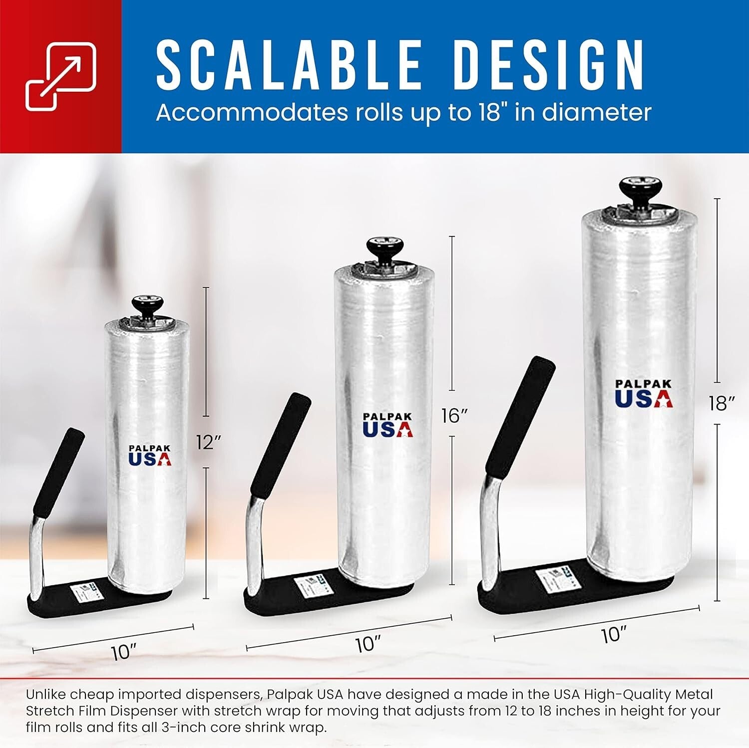 Versatile Stretch Film Dispenser - Pallet Wrap Handle with Adjustable Tension