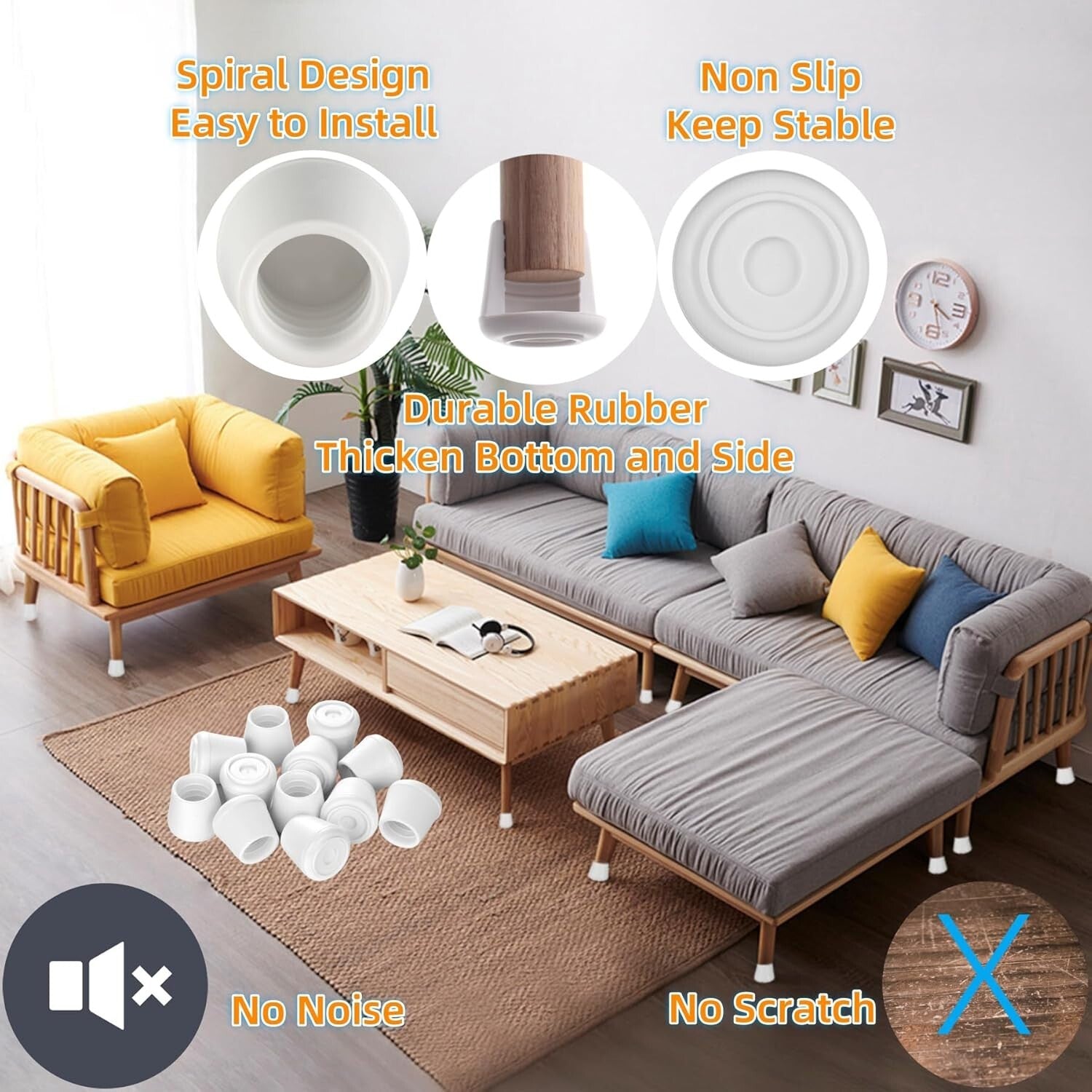 24-Pack Non-Slip Rubber Chair Leg Caps - 1-1/2" Floor Protectors for Hardwood