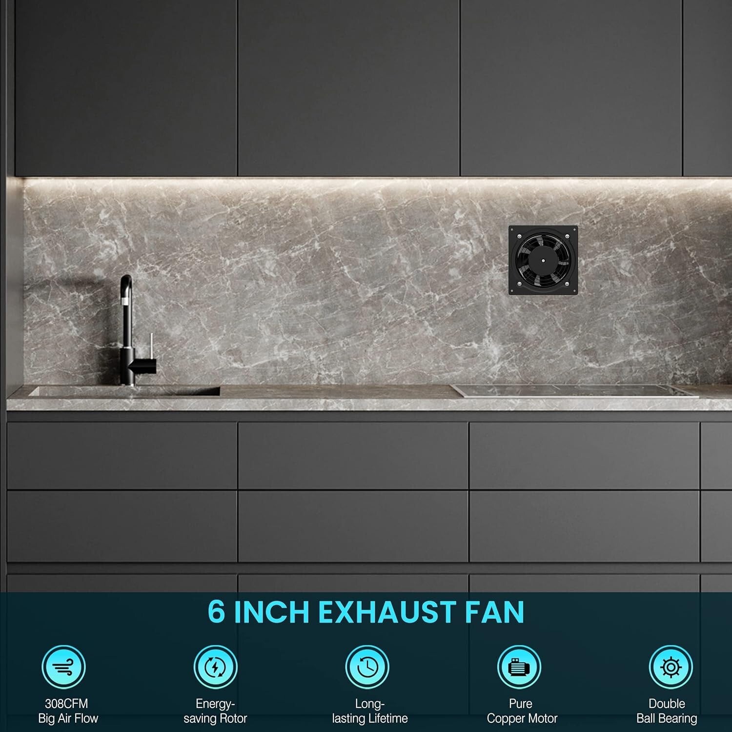 High-Performance 6" Exhaust Fan - Ideal for Kitchen, Bathroom, and Indoor Spaces