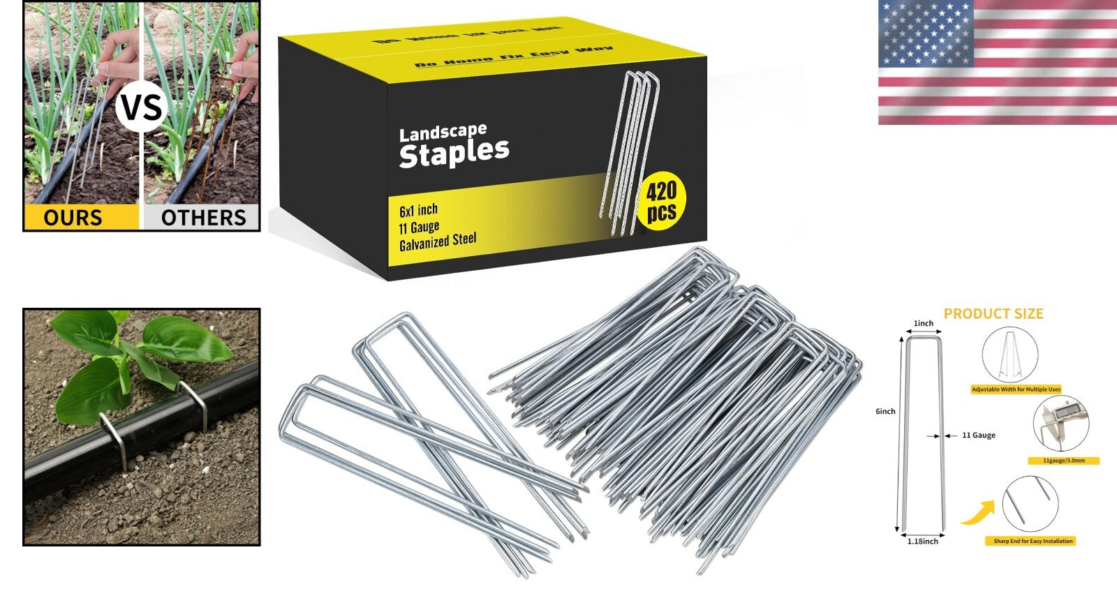 420pcs Galvanized U-Shaped Garden Stakes - 6-Inch for Versatile Outdoor Use