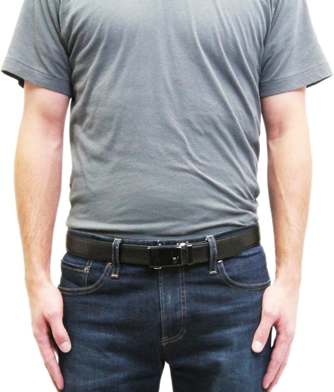 Adjustable Men's Leather Ratchet Belt - Stylish 35mm Buckle for All Occasions