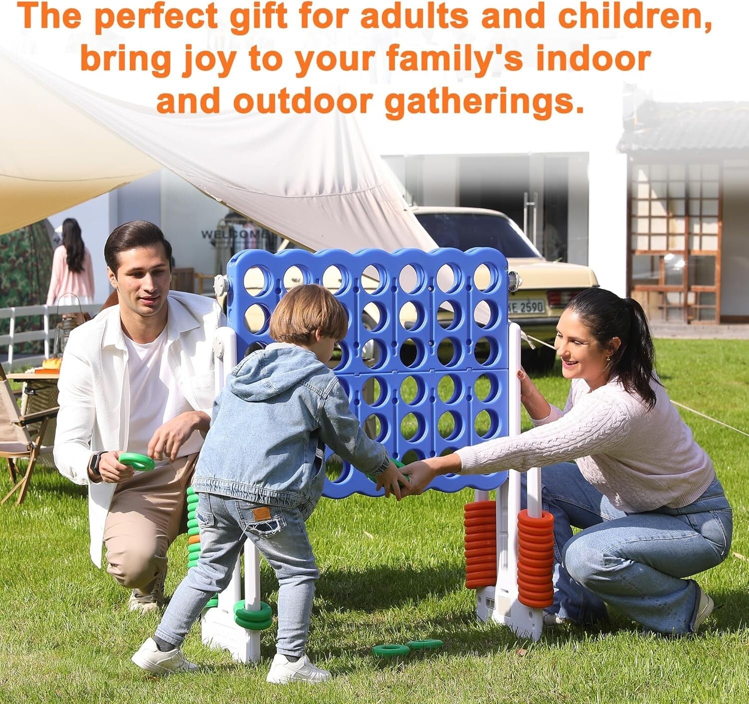 Jumbo 4 Connect in a Row Game - Adjustable for Kids & Adults, Ideal for Outdoors