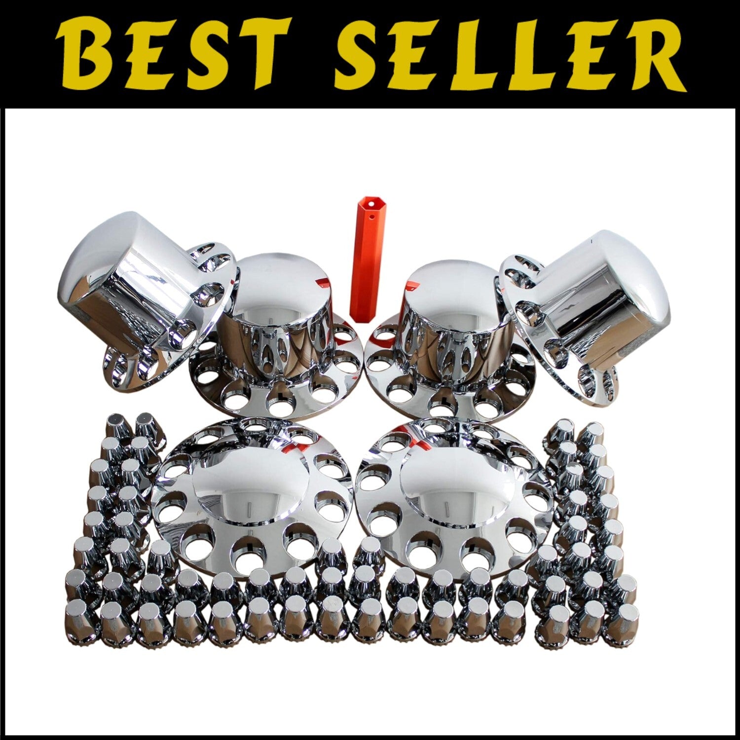 Chrome ABS Complete Axle Cover Set with Hub Caps & Lug Nut Covers for Trucks
