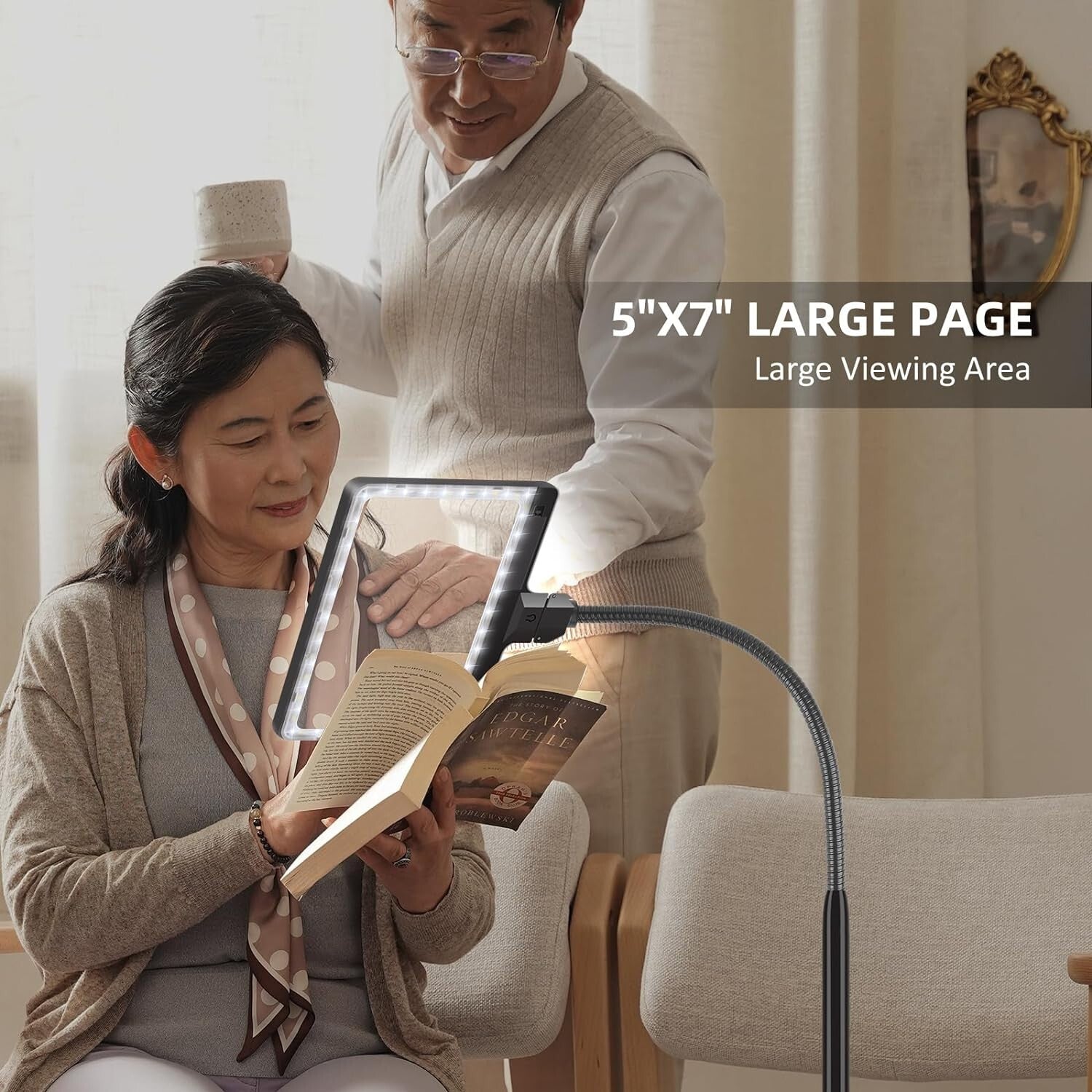 5X LED Floor Magnifier with Dimmable Light & Adjustable Stand, Ideal for Crafts