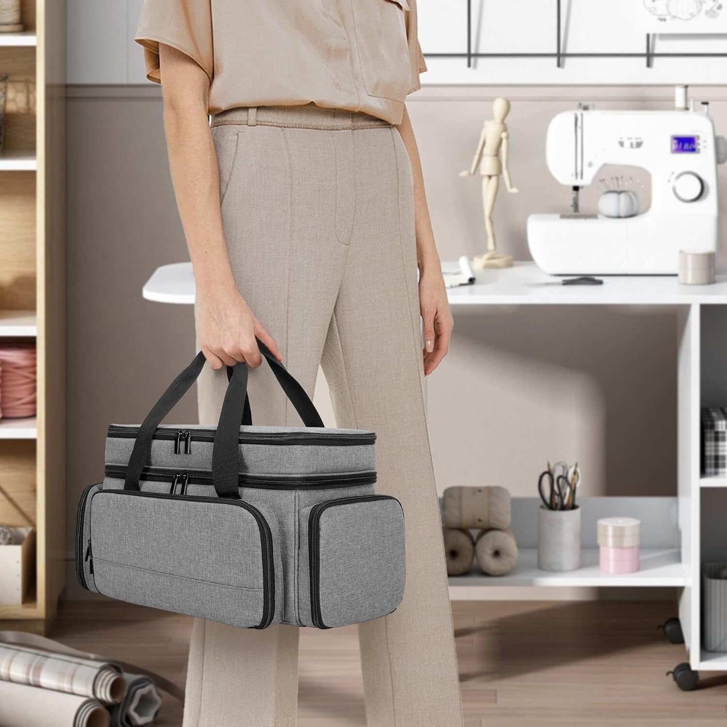 Durable Sewing Storage Bag with 5 Adjustable Dividers - Perfect for Supplies