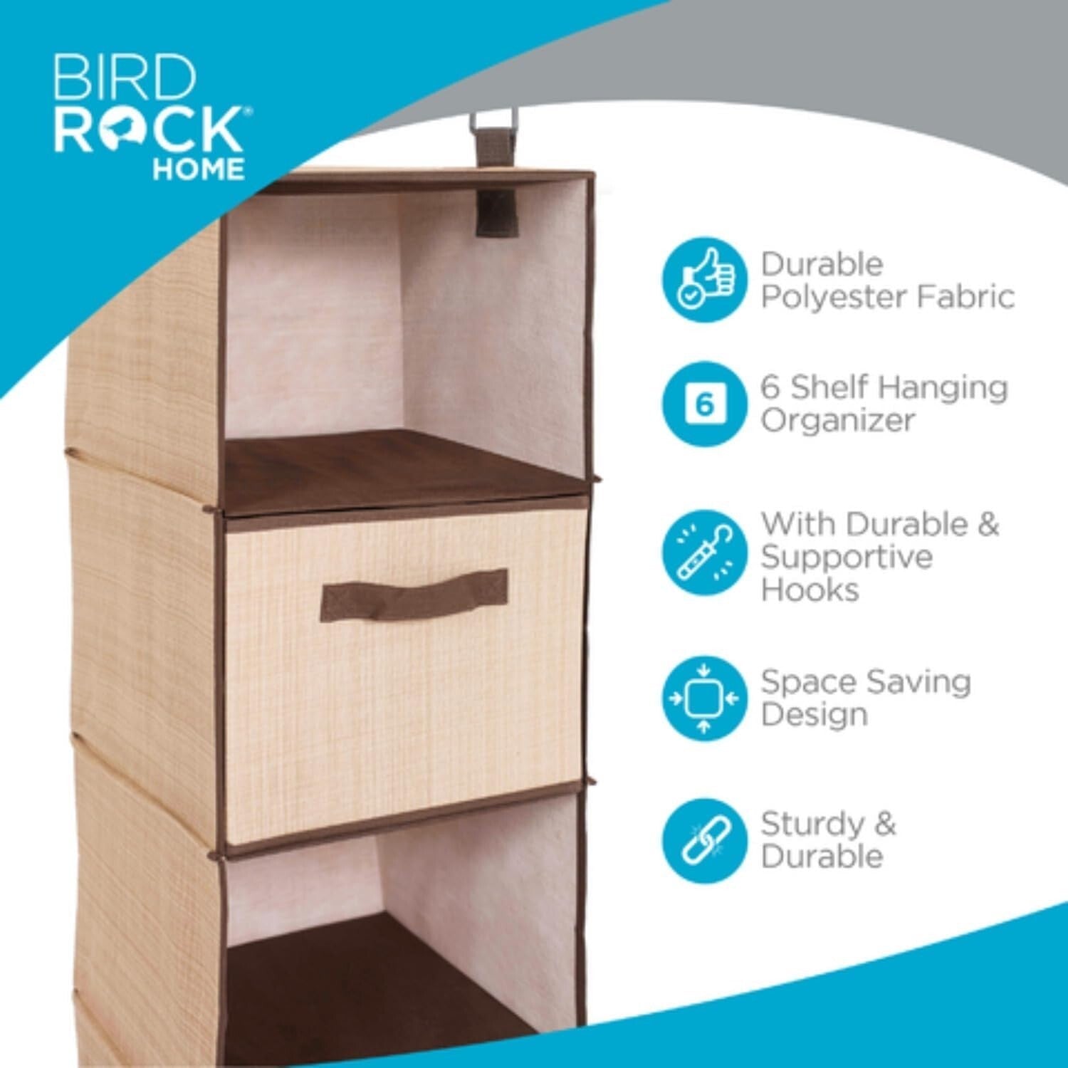 Durable Fabric Hanging Closet Organizer - 6 Shelf and 3 Drawer Storage Solution