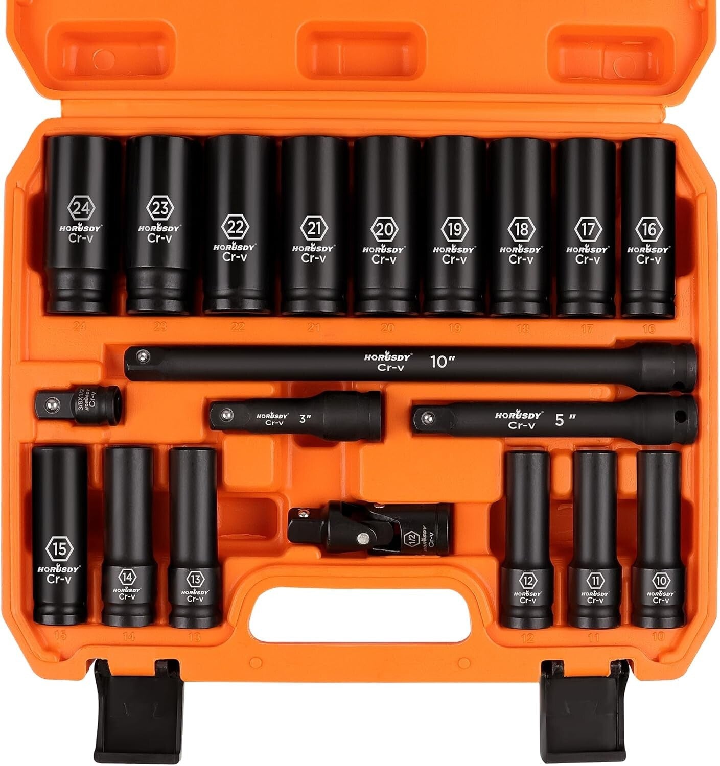 Corrosion-Resistant 20-Pc Impact Socket Set (10-24mm) with Custom Storage