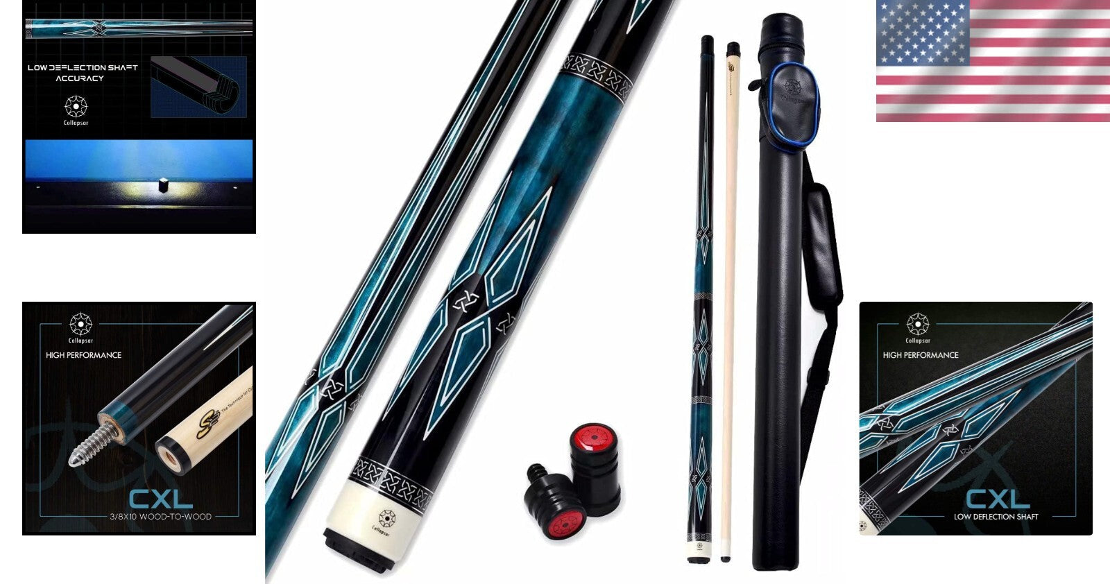 Sleek Blue Stained CXL Pool Cue with 1X1 Case: Your Ultimate Billiard Companion
