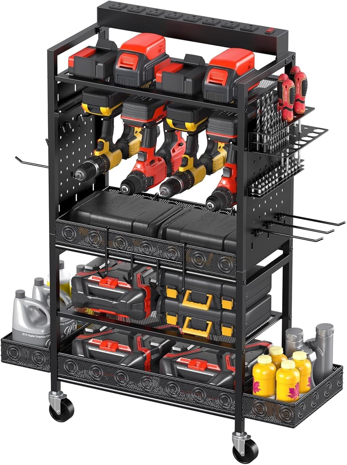 Compact Garage Tool Cart with Storage Shelves & 4-Wheel Mobility for Easy Access