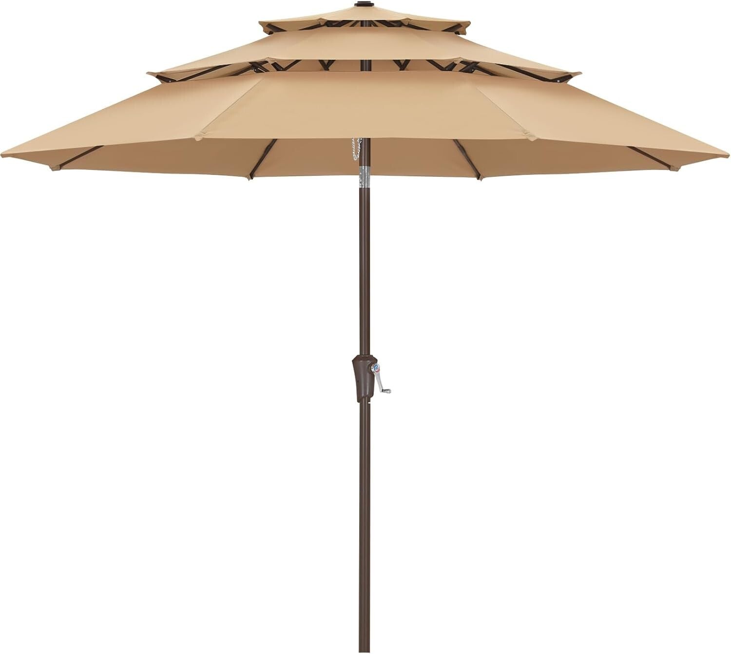 10FT Khaki 3-Tier Patio Umbrella - Stylish Sun Shade for Outdoor Comfort