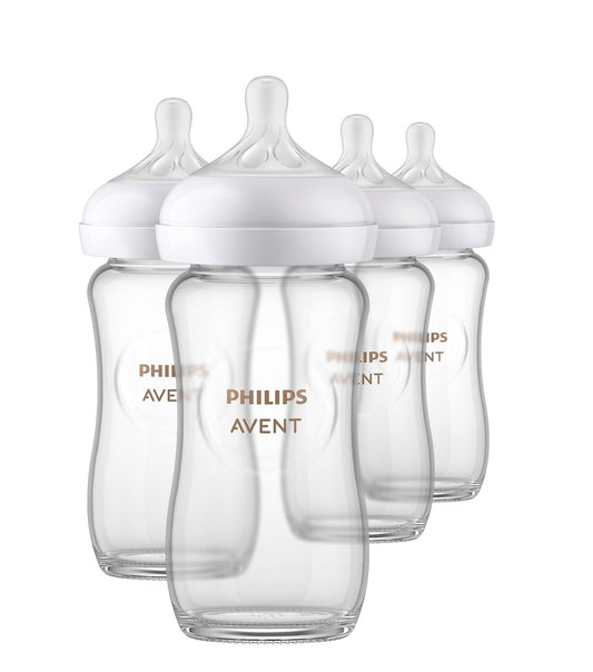4-Pack Philips BPA-Free Glass Baby Bottles with Natural Response Nipple - 8oz
