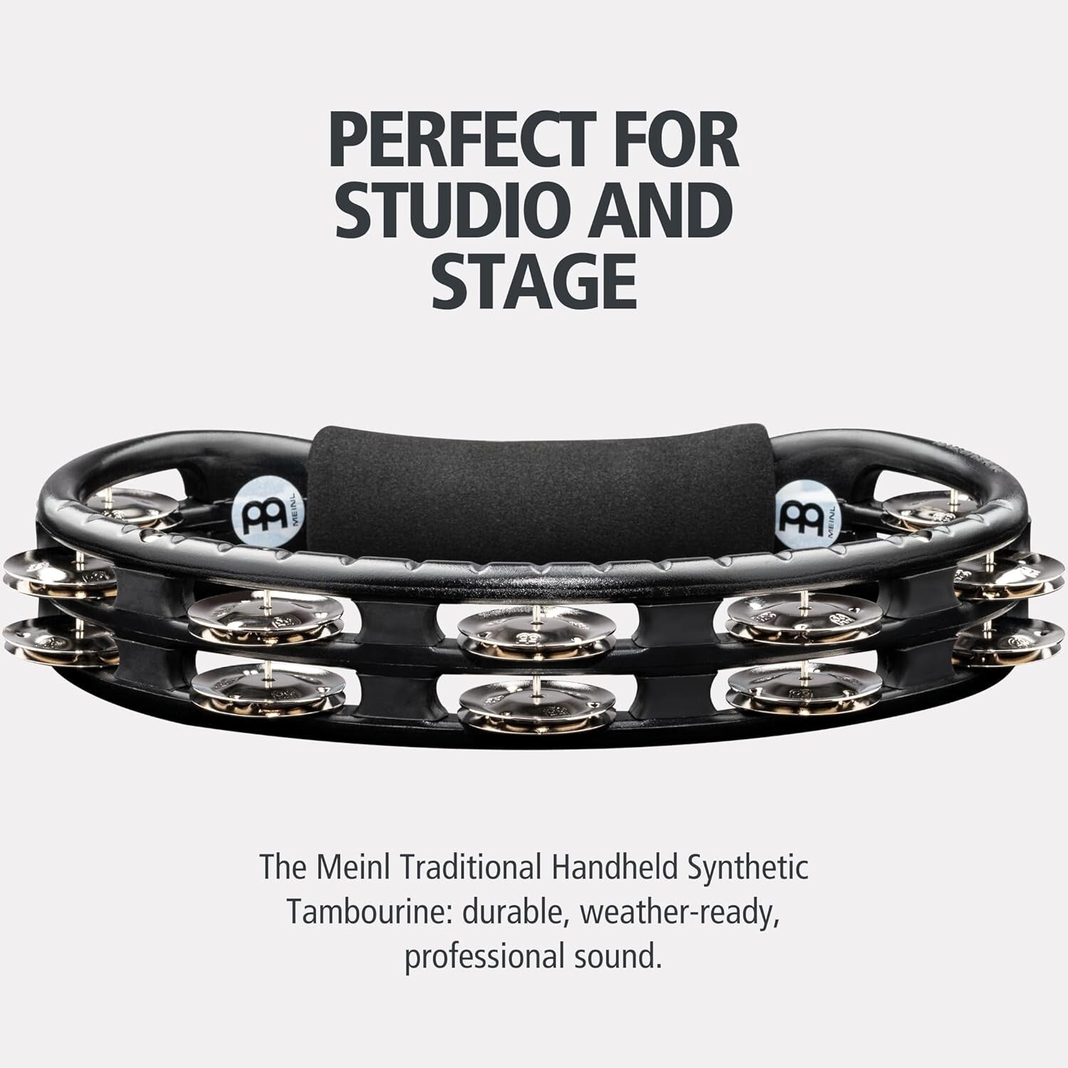 Traditional Handheld Tambourine - Ergonomic Black Frame, Built for All Musicians