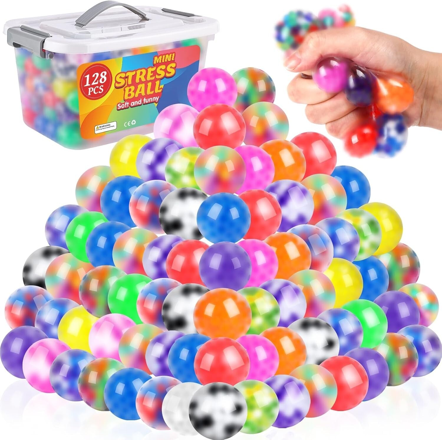 Soft Squishy Fidget Balls - 128 Pack of Anti-Anxiety Stress Relievers for Adults