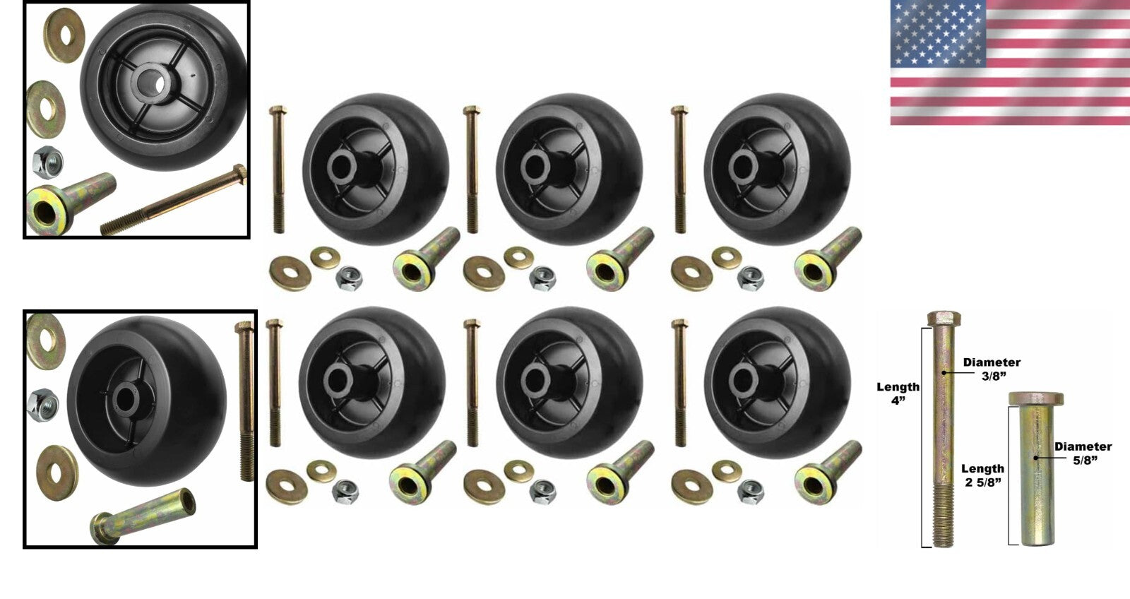 Durable Aftermarket 5" Deck Wheel Kit with Hardware for Lawn Mowers - 6 Pack