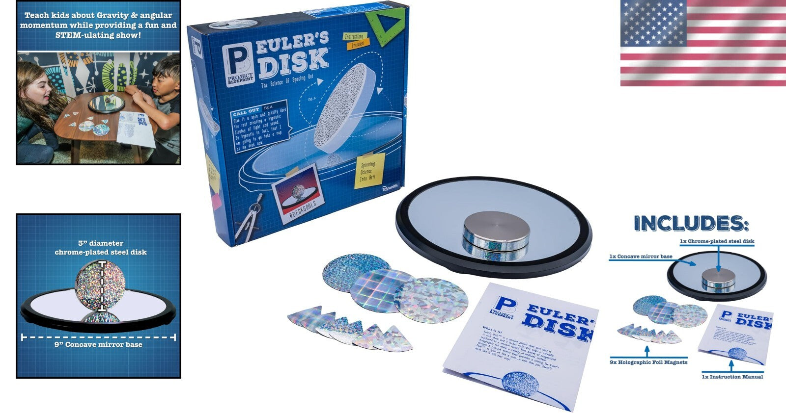 Euler’s Disk Physics Toy - 9-Inch Mirror with Customizable Effects for Desk Fun