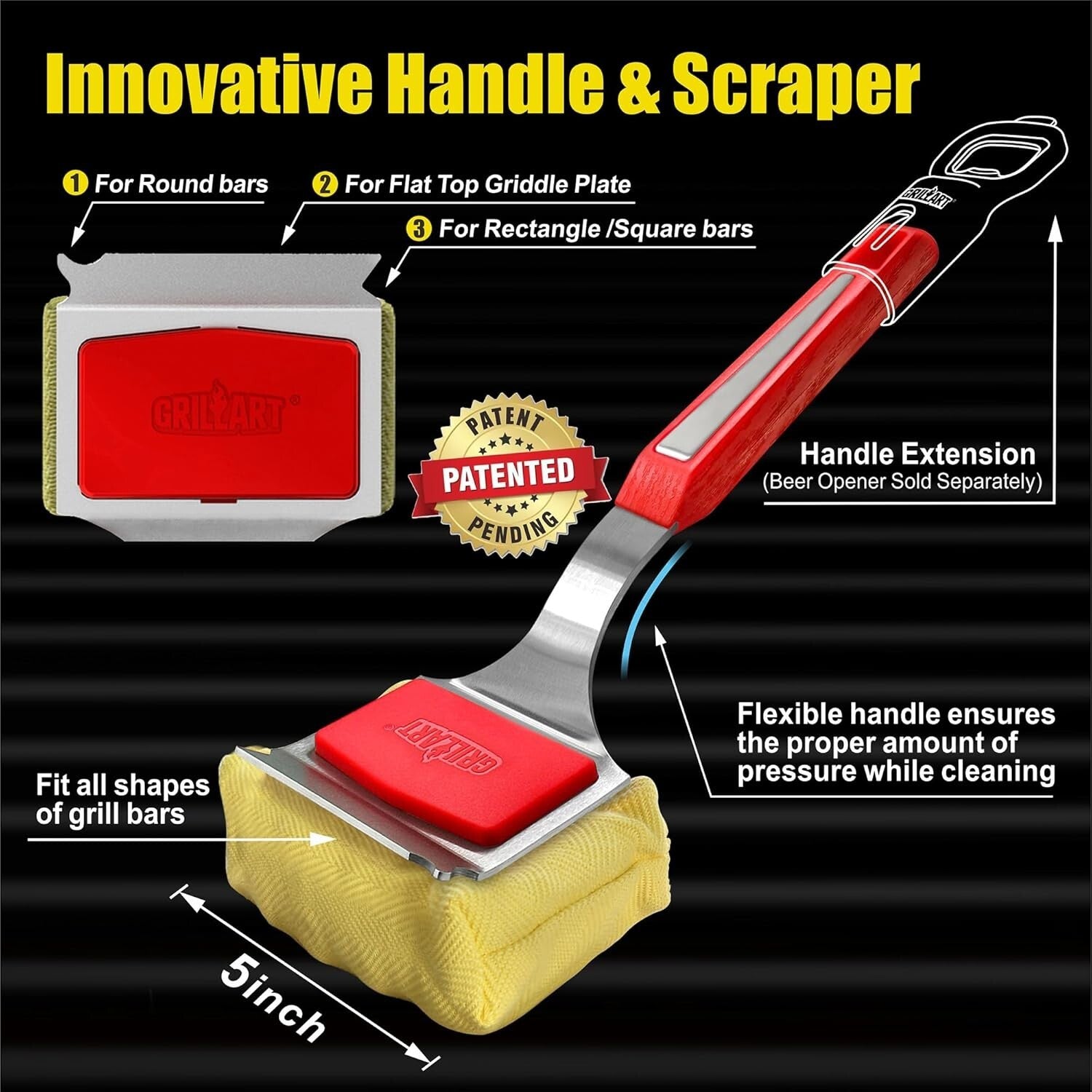 Durable Stainless Steel Bristle-Free Grill Brush & Scraper with Extension Handle