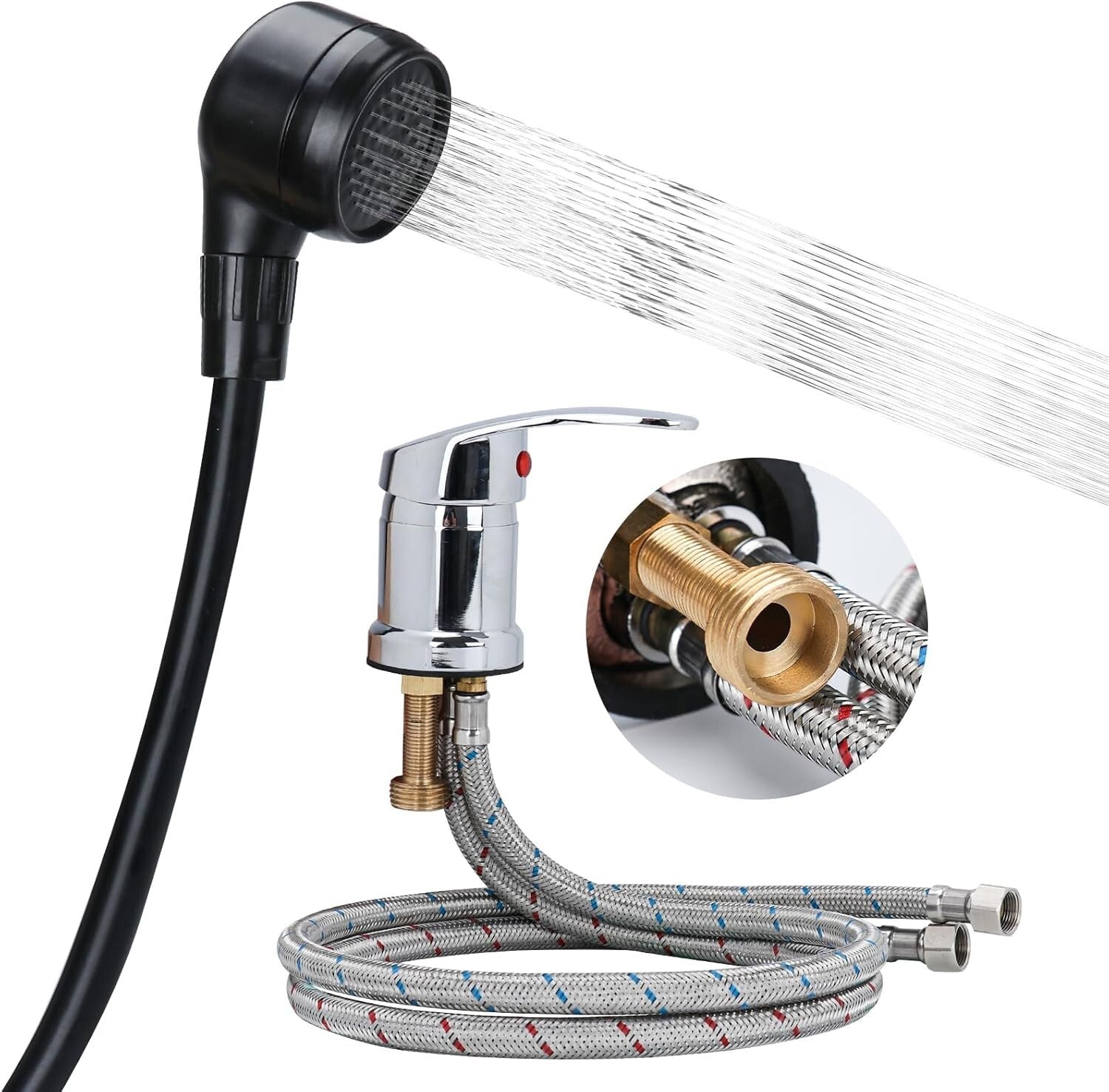 Chrome Brass Salon Shampoo Bowl Faucet & Sprayer Kit - Easy Install with Adapter