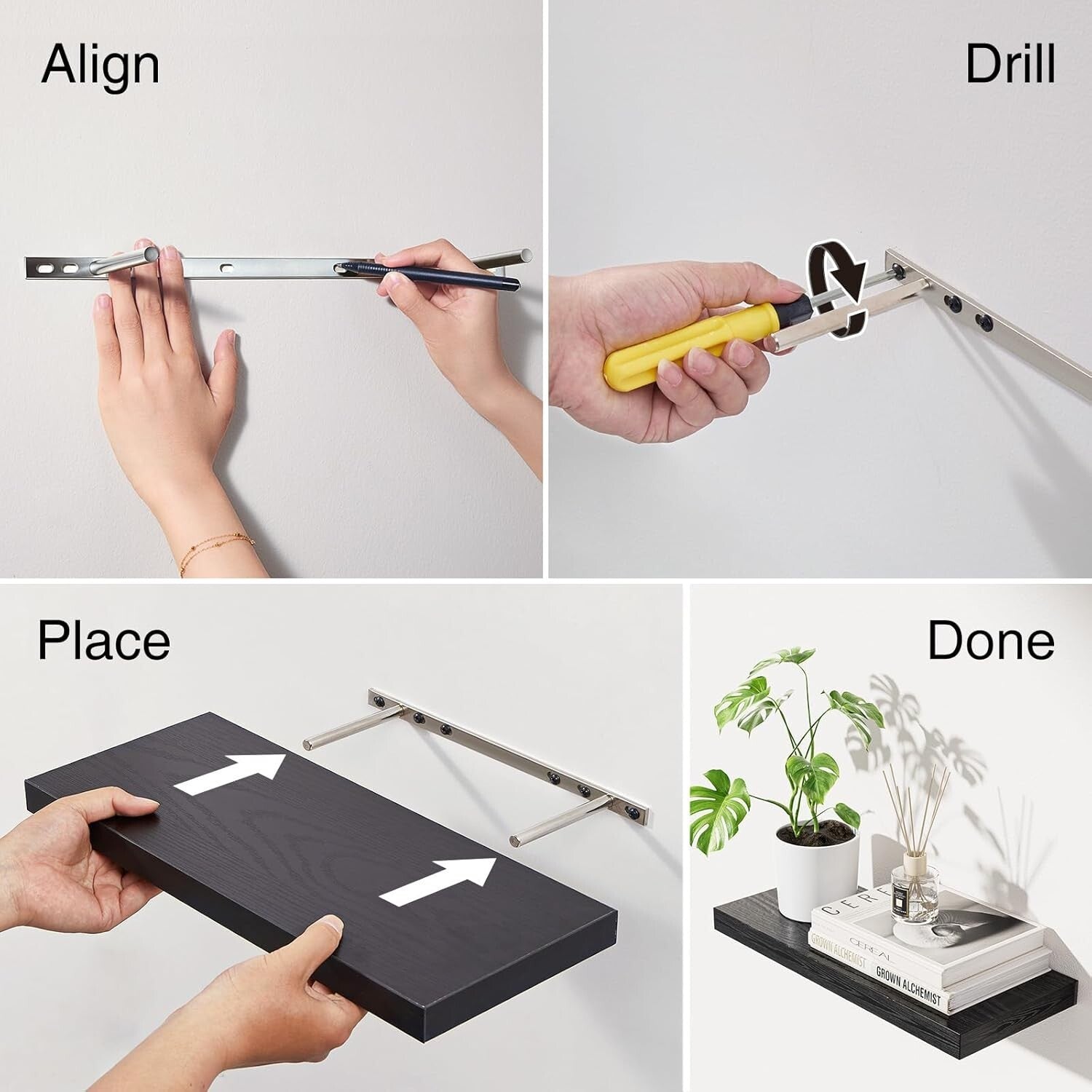 Floating Wall Shelves Set - 22.5in Rustic Wood for Bathroom, Living Room, Office