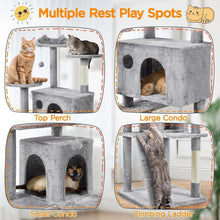 Load image into Gallery viewer, 80in Tall Multi-Level Cat Tree with Scratching Posts &amp; Double Caves - Light Gray